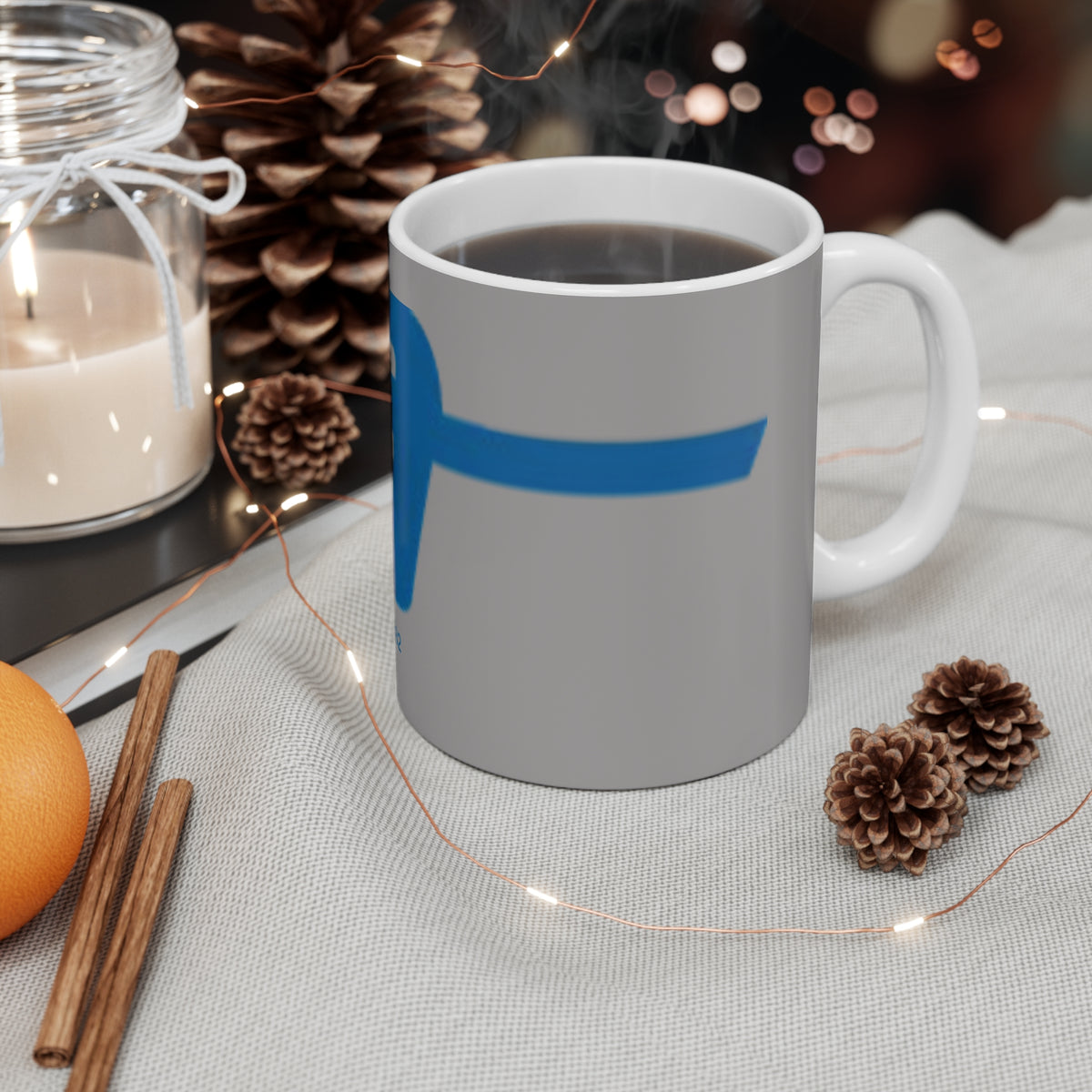Oceanfront Adventurer Mug — Retro Blue Surf Handshake Design (circa 1982)