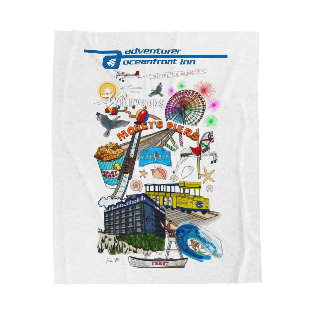 Oceanfront Velveteen Plush Blanket – Coastal Collage